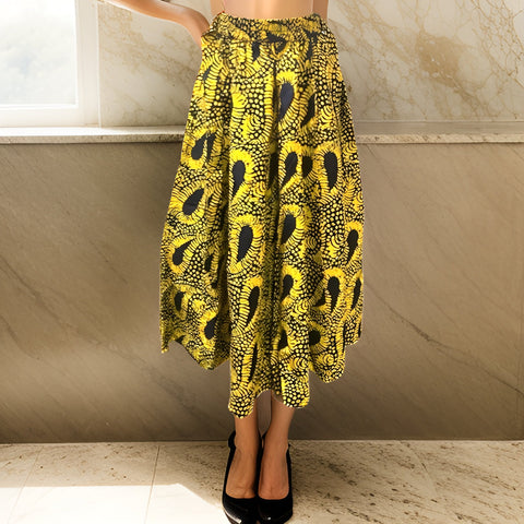 African Yellow Ankara Print Long 8 Panel Skirt & Handbag Set - Premium African Apparel from MAGOS - Just $55! Shop this and more African Apparel now 