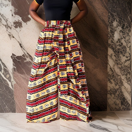 Ankara African Cowrie Shell Print Wide Leg Palazzo Pant - Premium African Apparel from MAGOS - Just $45! Shop this and more African Apparel now 