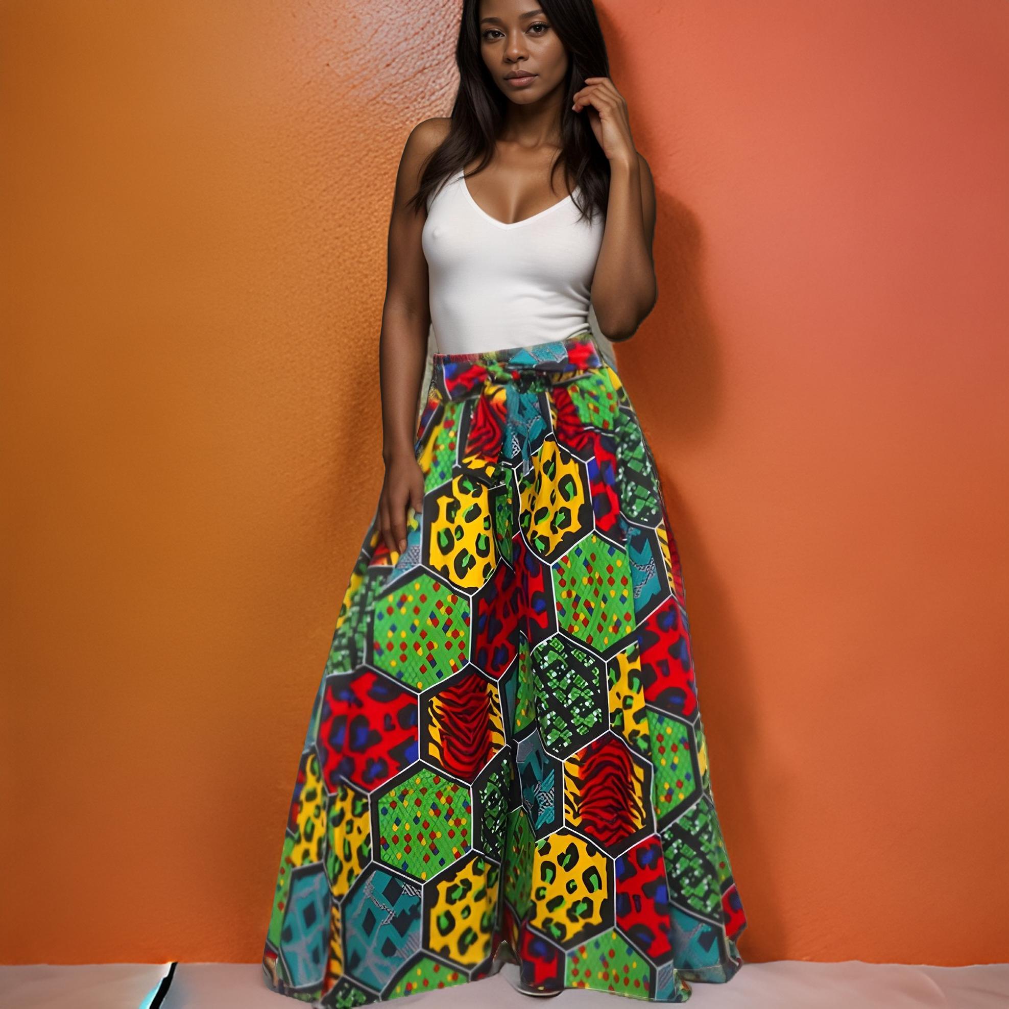 Ankara African Multi-Patch Print Wide Leg Palazzo Pants