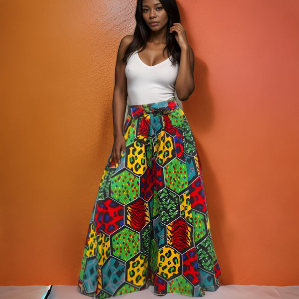 Ankara African Multi-Patch Print Wide Leg Palazzo Pants