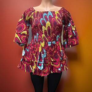 Ankara Double Layer Purple Print Smoked Peplum Blouse - Premium African Apparel from MAGOS - Just $35! Shop this and more African Apparel now 