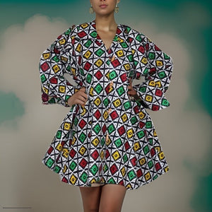 Authentic African Green/Red/Yellow X Print Big Button Tunic Dress - Premium African Apparel from MAGOS - Just $55! Shop this and more African Apparel now 