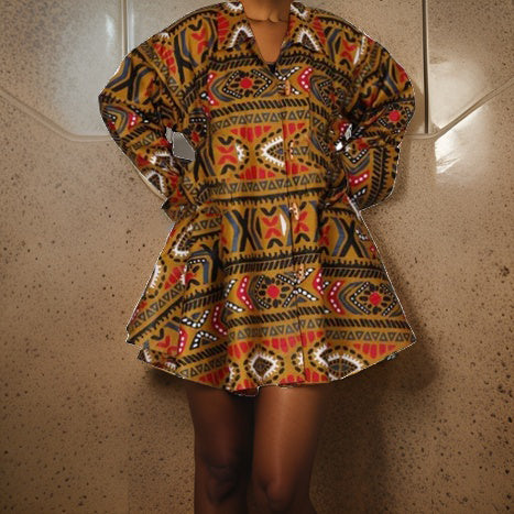 Authentic African Gye Nyame Mud Print Big Button Tunic Dress - Premium African Apparel from MAGOS - Just $55! Shop this and more African Apparel now 