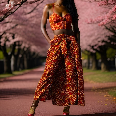 Authentic African Print Red/Gold Long Caped Pants - Premium African Apparel from MAGOS - Just $45! Shop this and more African Apparel now 