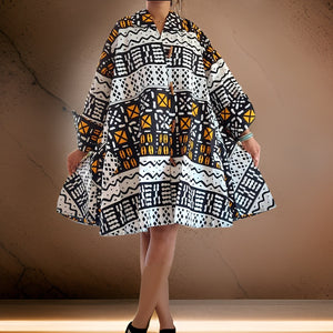 Authentic Black/White/Yellow African Print Big Button Short Tunic Dress - Premium African Apparel from MAGOS - Just $55! Shop this and more African Apparel now 