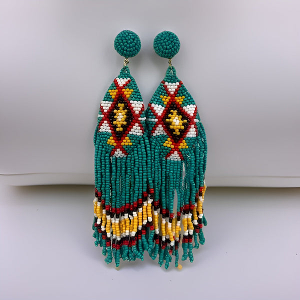 Beaded 2-tier Tapered Triangular Tassel Long Drop Earrings - Premium Jewelry from MAGOS - Just $13! Shop this and more Jewelry now 