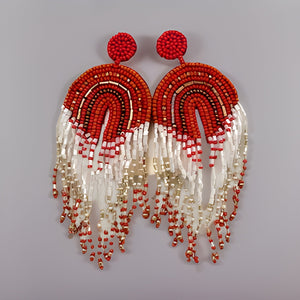 Beaded Arch 2-Tier Seed Fringe Earrings (Red) - Premium Jewelry from MAGOS - Just $10.99! Shop this and more Jewelry now 