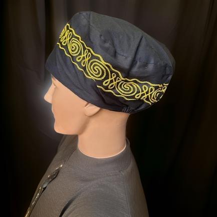 Black Gold Trim Embroidered Kufi Hat