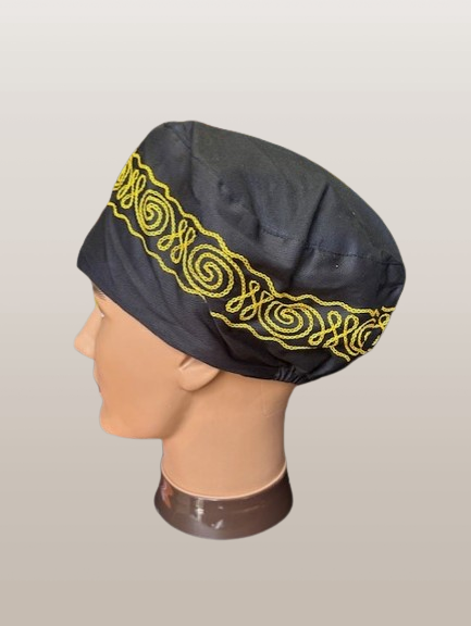 Black Gold Trim Embroidered Kufi Hat - Premium  from MAGOS - Just $16! Shop this and more  now 