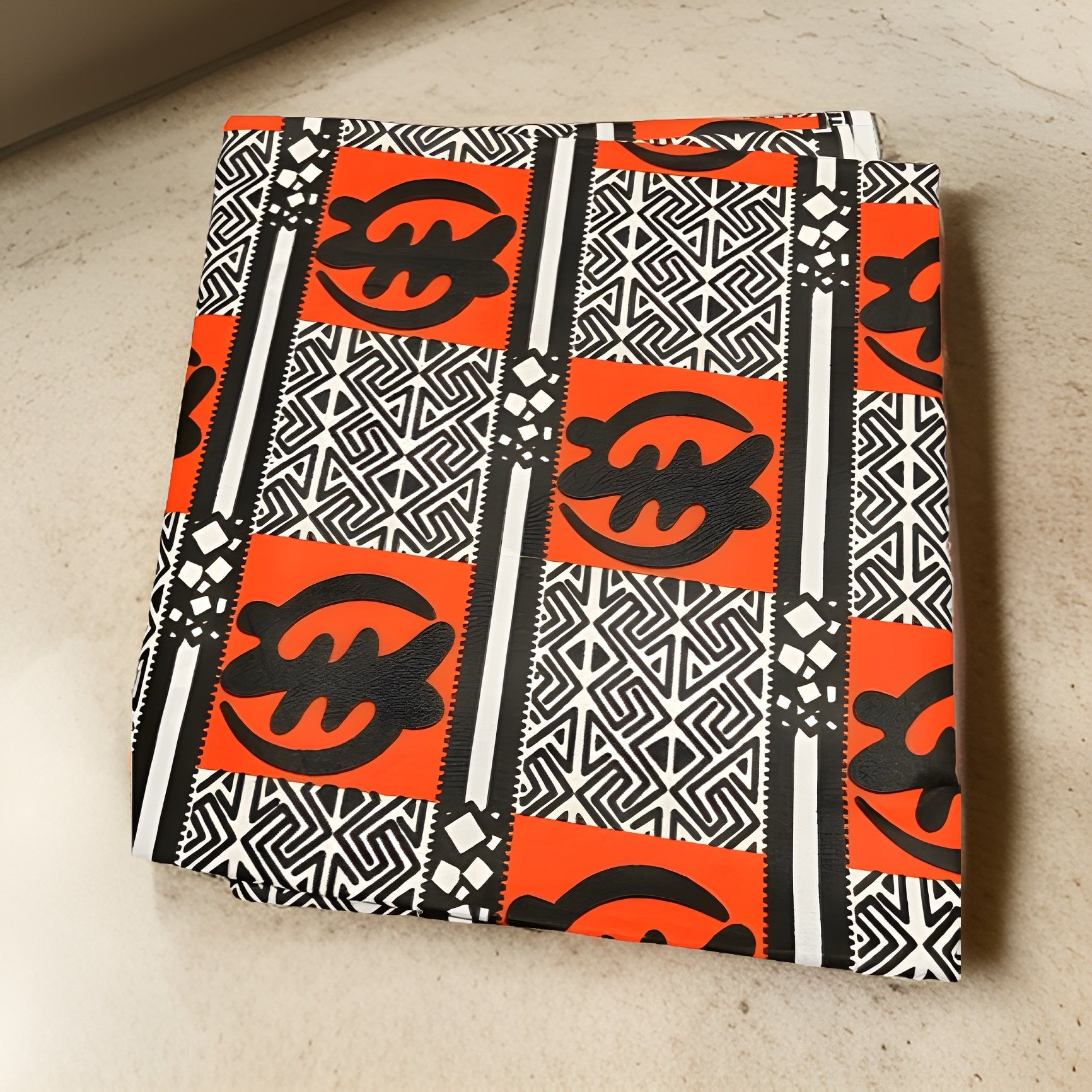 Black/Orange Gye Nyame Print Ankara Wax Print Fabric 6yrds - Premium African Fabric from MAGOS - Just $30! Shop this and more African Fabric now 