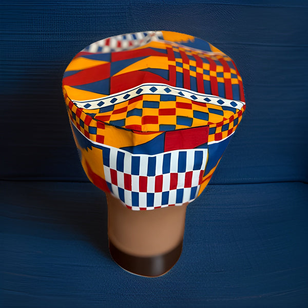 Blue, Orange, Red, White Print Kente Kufi Hat - Premium African Accessories from MAGOS - Just $15! Shop this and more African Accessories now 