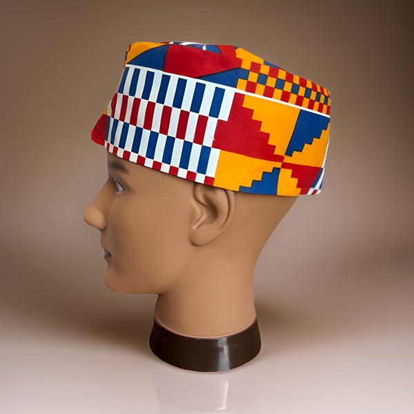 Blue, Orange, Red, White Print Kente Kufi Hat - Premium African Accessories from MAGOS - Just $15! Shop this and more African Accessories now 