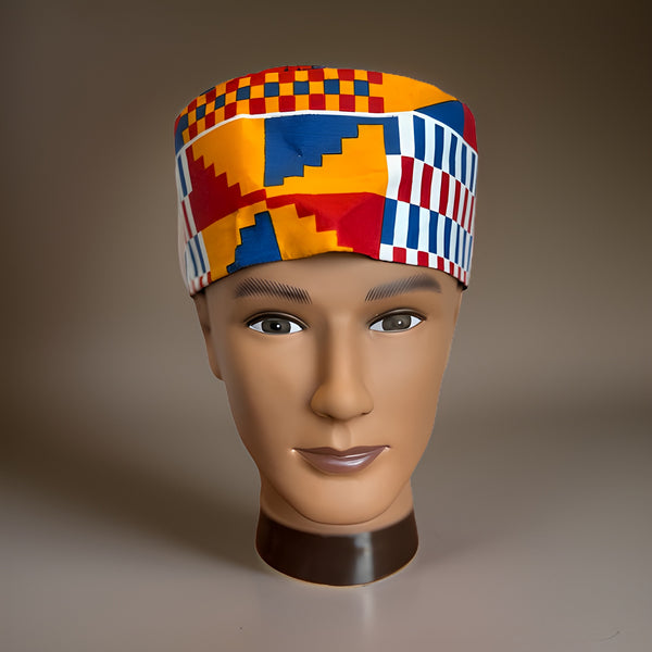 Blue, Orange, Red, White Print Kente Kufi Hat - Premium African Accessories from MAGOS - Just $15! Shop this and more African Accessories now 