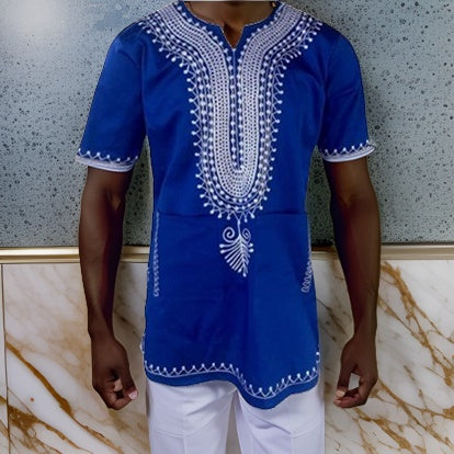 Blue & White Embroidered Dashiki Shirt - Premium African Apparel from MAGOS - Just $35! Shop this and more African Apparel now 