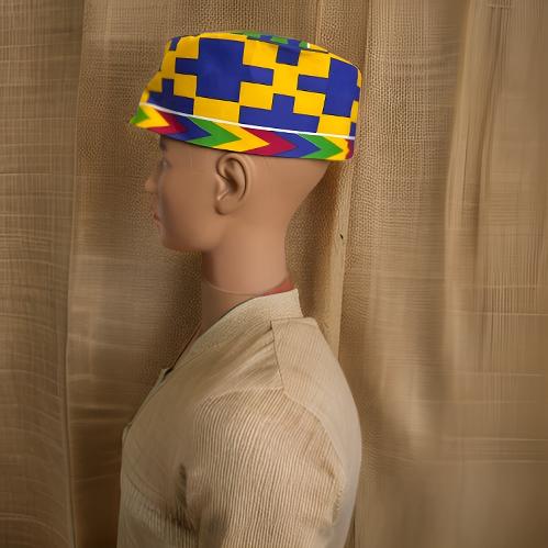 Blue Yellow Print Kente Unisex Kufi Hat