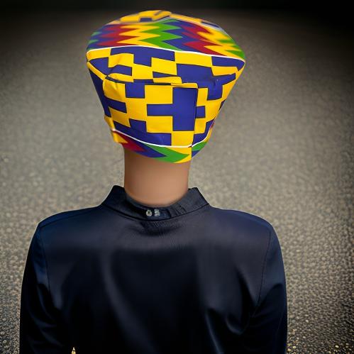 Blue Yellow Print Kente Unisex Kufi Hat