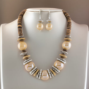 Brown Beaded Disk Necklace & Earring Set - Premium Fashion Jewelry from MAGOS - Just $10! Shop this and more Fashion Jewelry now 