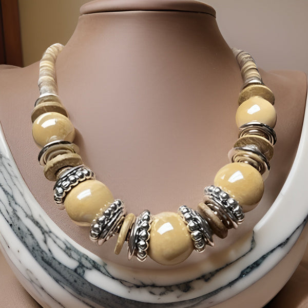 Brown Beaded Disk Necklace & Earring Set - Premium Fashion Jewelry from MAGOS - Just $10! Shop this and more Fashion Jewelry now 