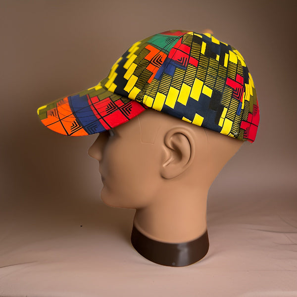 Checkered Multi-Color African Print Baseball Cap with Matching Mask - Premium African Accessories from MAGOS - Just $18! Shop this and more African Accessories now 