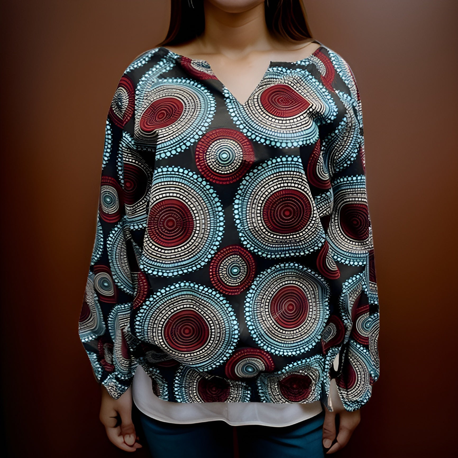 Circled African Print Long Sleeve Top - Premium African Apparel from MAGOS - Just $25! Shop this and more African Apparel now 