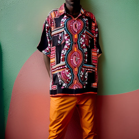 Colorful Black Print Short Sleeve Dashiki Shirt - Premium African Apparel from MAGOS - Just $10! Shop this and more African Apparel now 