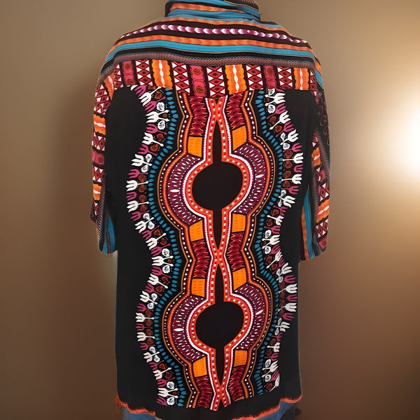 Colorful Black Print Short Sleeve Dashiki Shirt - Premium African Apparel from MAGOS - Just $10! Shop this and more African Apparel now 