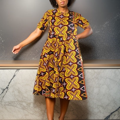 Gold/Black African Print Dress - Premium African Apparel from MAGOS - Just $35! Shop this and more African Apparel now 
