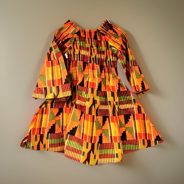 Girl's Kente Style2 Print Smock Maxi Dress - Premium African Apparel from MAGOS - Just $28! Shop this and more African Apparel now 