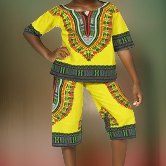 Girls 2 pcs Yellow/Green Dashiki Capri Set - Premium African Apparel from MAGOS - Just $22! Shop this and more African Apparel now 