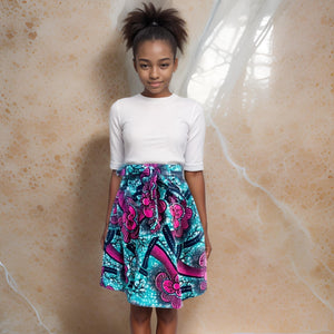 Girls African Pink/Turquoise Print Skirt