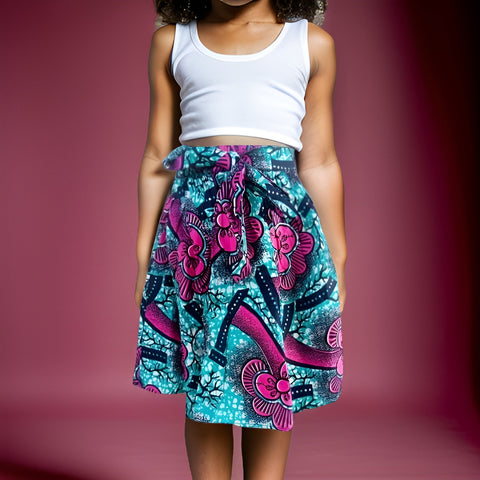 Girls African Pink/Turquoise Print Skirt - Premium African Apparel from MAGOS - Just $25! Shop this and more African Apparel now 