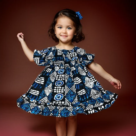 Girls Blue African Print Dress w/Headband - Premium African Apparel from MAGOS - Just $25! Shop this and more African Apparel now 