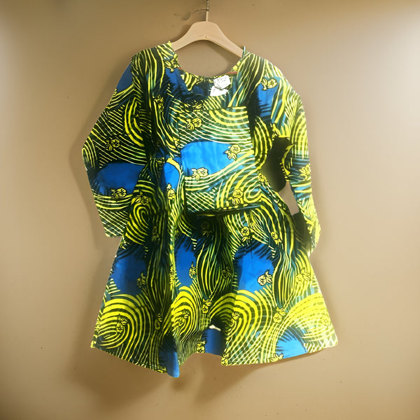 Girls Blue Yellow African Print Dress - Premium African Apparel from MAGOS - Just $25! Shop this and more African Apparel now 