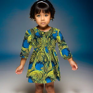 Girls Blue Yellow African Print Dress - Premium African Apparel from MAGOS - Just $25! Shop this and more African Apparel now 