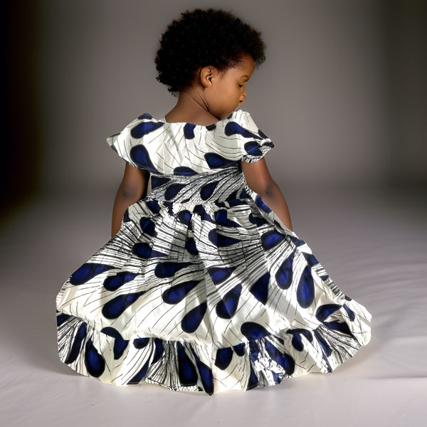 Girls Peacock Print  Smoked Dress With Matching Hair Band - Premium African Apparel from MAGOS - Just $25! Shop this and more African Apparel now 