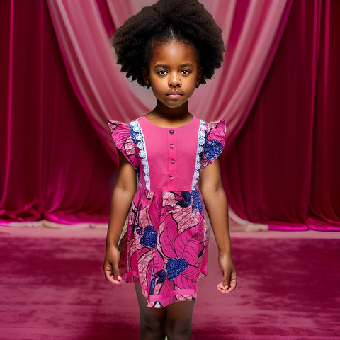 Girls Pink African Print Dress - Premium African Apparel from MAGOS - Just $25! Shop this and more African Apparel now 