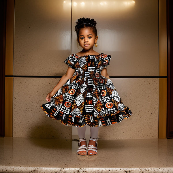 Girls Print Smoked Dress With Matching Hair Band - Premium African Apparel from MAGOS - Just $25! Shop this and more African Apparel now 