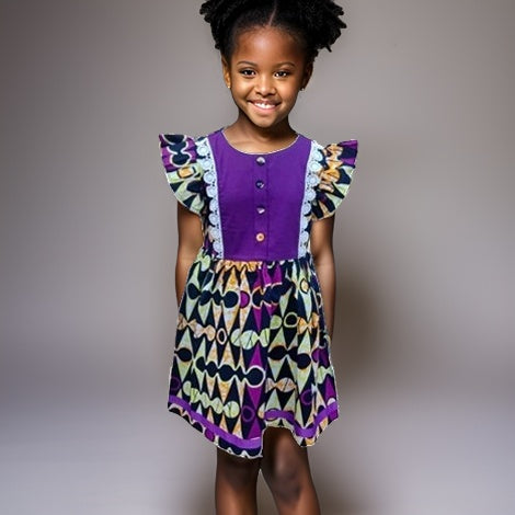 Girls Purple African Print Dress (8T) - Premium African Apparel from MAGOS - Just $25! Shop this and more African Apparel now 