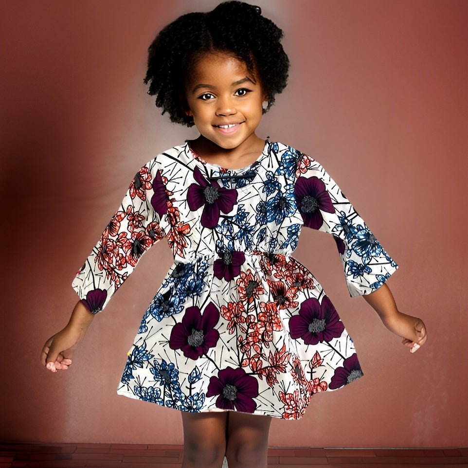 Girls Purple White Floral African Print Dress - Premium African Apparel from MAGOS - Just $25! Shop this and more African Apparel now 