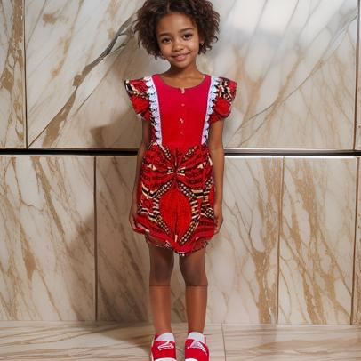 Girls Red African Print Dress