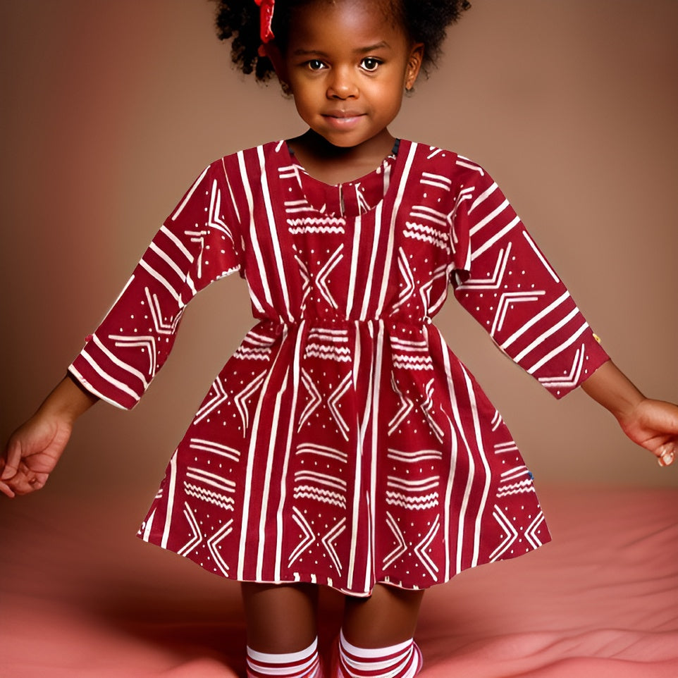 Girls Red White African Print Dress - Premium African Apparel from MAGOS - Just $25! Shop this and more African Apparel now 