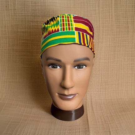 Green/Yellow/Red/ Kente Print African Kufi Hat with Matching Mask - Premium African Accessories from MAGOS - Just $17.50! Shop this and more African Accessories now 