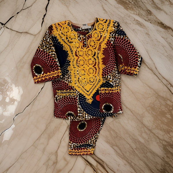 Little Boys 3pc African Disk Print Dashiki Pant Set - Premium African Apparel from MAGOS - Just $35! Shop this and more African Apparel now 