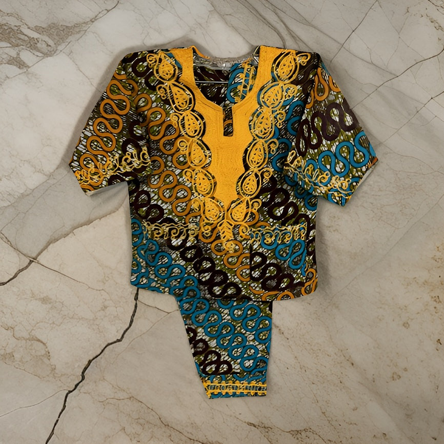 Little Boys 3pc African Disk Print Dashiki Pant Set - Premium African Apparel from MAGOS - Just $35! Shop this and more African Apparel now 
