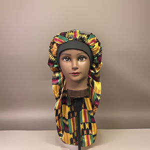 Long Satin Kente Print Bonnet - Premium African Accessories from MAGOS - Just $14! Shop this and more African Accessories now 