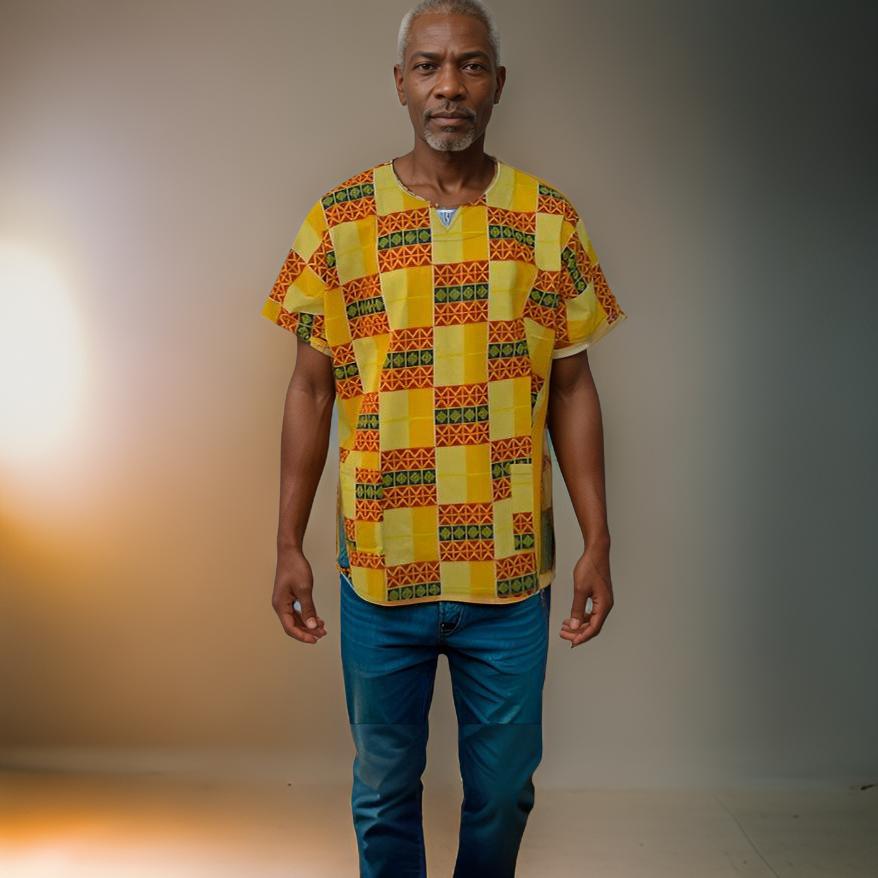 Men Traditional Kente Print Dashiki Shirt