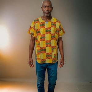 Men Traditional Kente Print Dashiki Shirt