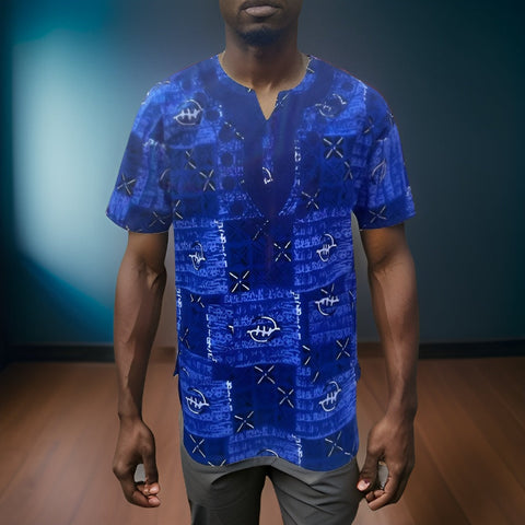 Men's African Print Embroidered Dashiki Shirt (Blue) - Premium African Apparel from MAGOS - Just $45! Shop this and more African Apparel now 