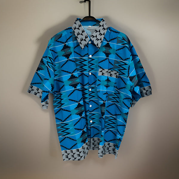 Men's Blue/Black/Green African Print Kente Shirt - Premium African Apparel from MAGOS - Just $18! Shop this and more African Apparel now 
