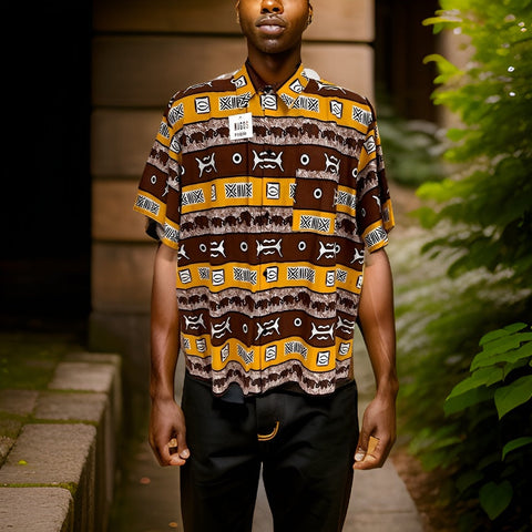 Men's Brown/Yellow Print Dashiki Top - Premium African Apparel from MAGOS - Just $24! Shop this and more African Apparel now 
